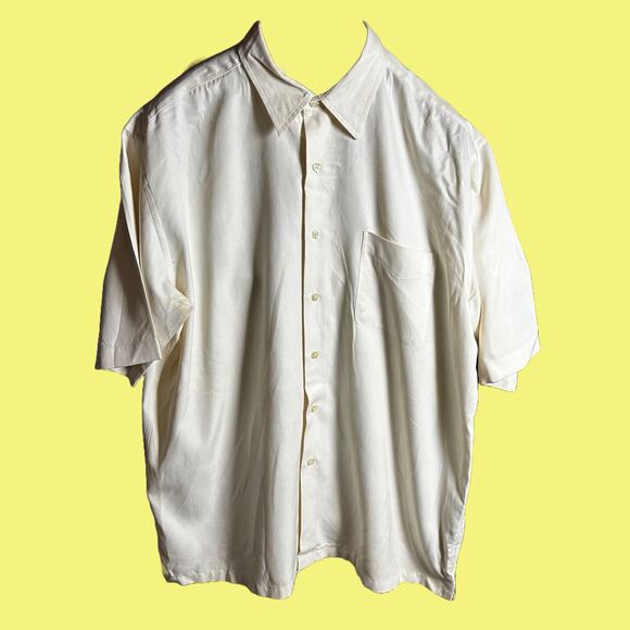 Austin Reed London Light Yellow Silk/Cotton Blend Short Sleeve Button Down XL - Picture 1 of 4